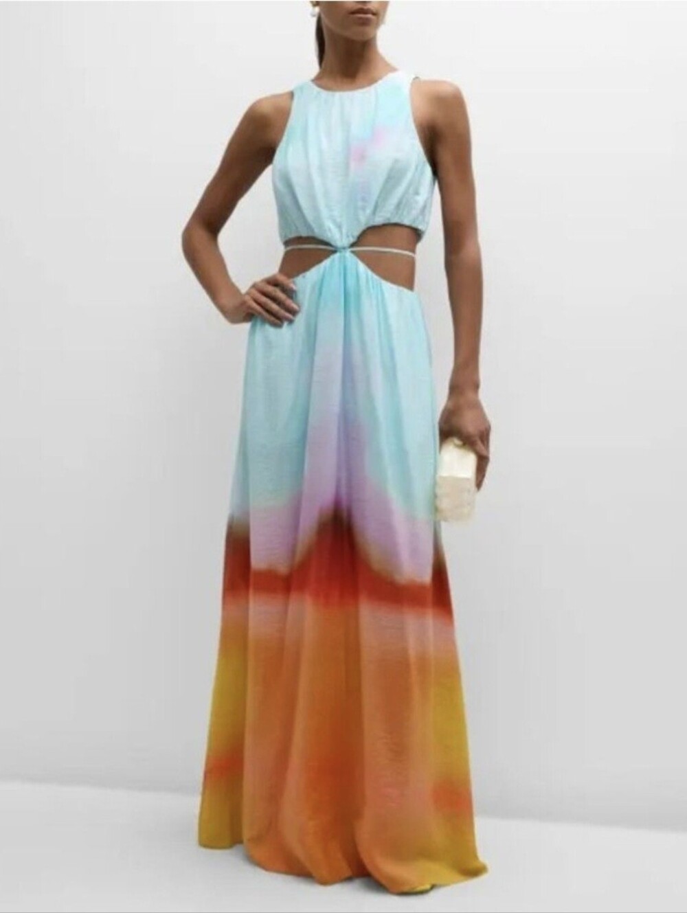 Simkhai Swim Sleeveless Ombre Cutout Maxi Dress in Sky Blue and Sunset, Small